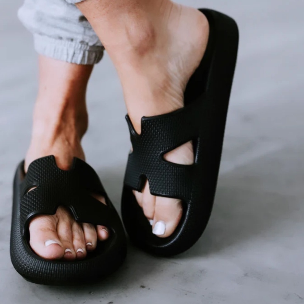 Maura Black Open Toe Slide Sandals